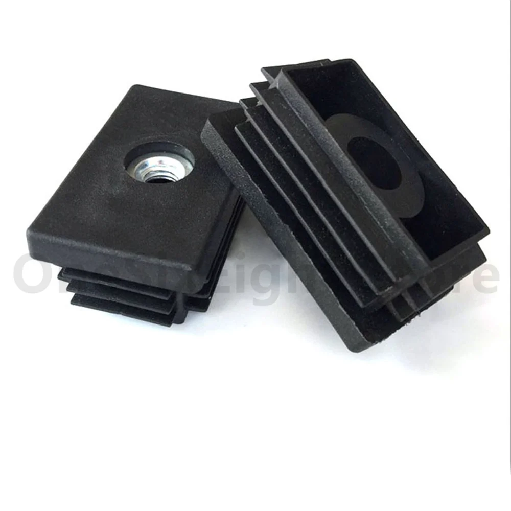 Black PE+PP Plastic Rectangular/Square Blanking End Caps Pipe Tube Inserts With M6 M8 M10 Metal Thread Furniture Feet image 3