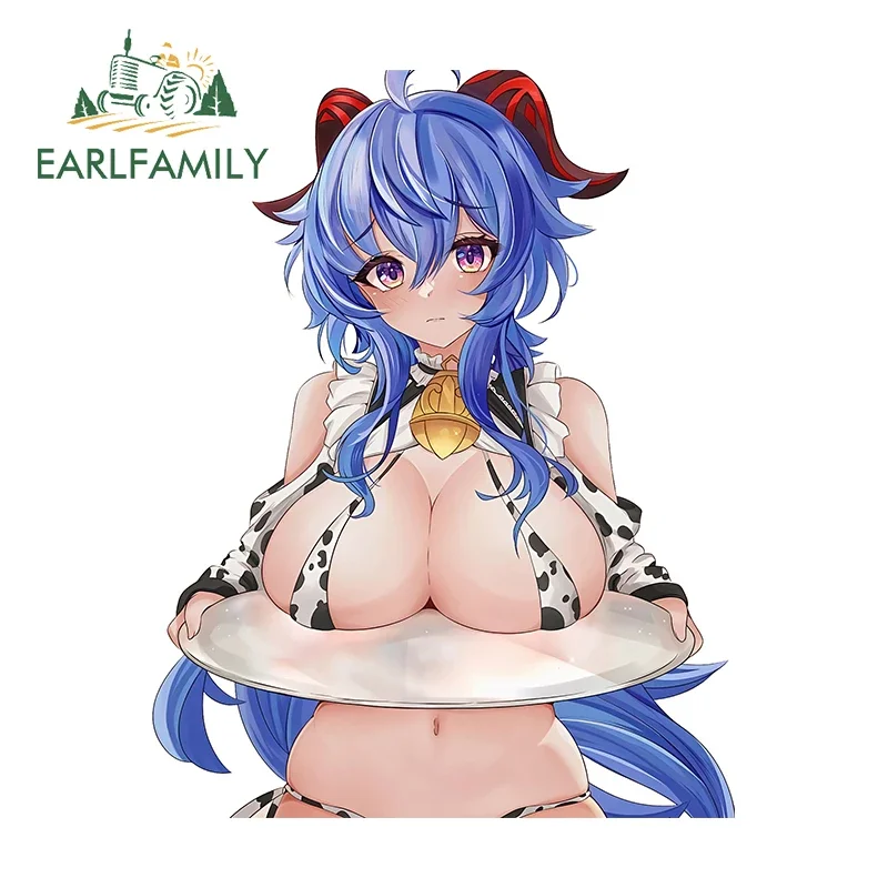 EARLFAMILY 13cm X 10.1cm For Genshin Impact Ganyu Chest Food Car Stickers Waterproof Scratch-Proof Decals Car Accessories Decor
