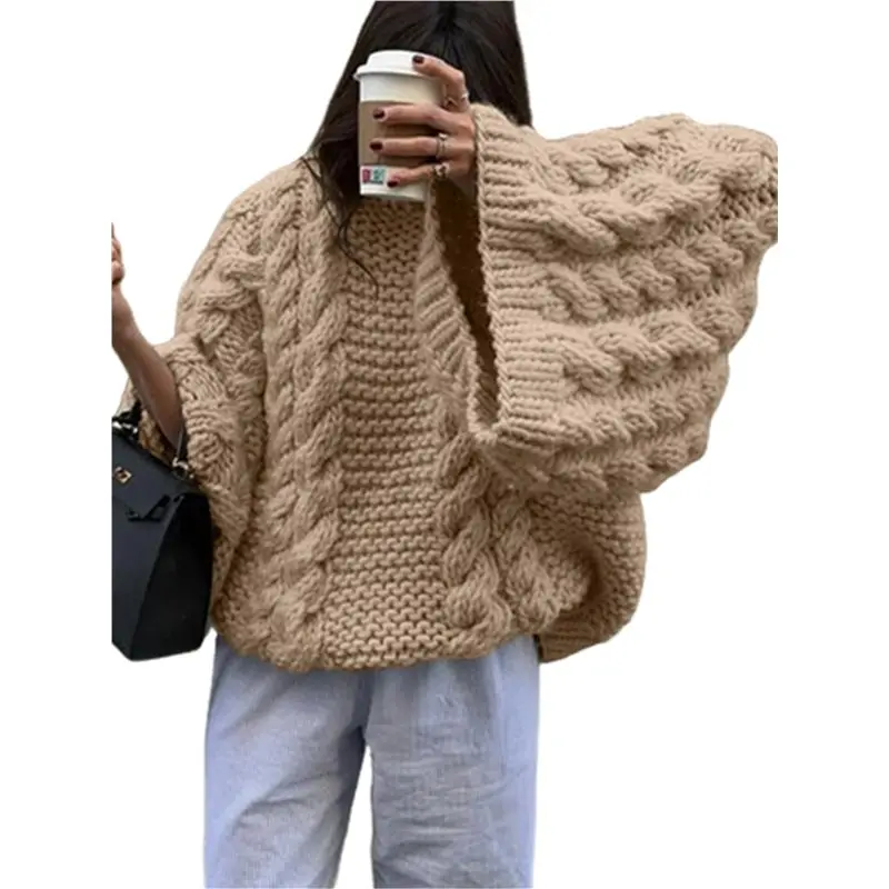 

Женский свитер оверсайз CYL, крупной вязки, с узором косы, модный осенний пуловер