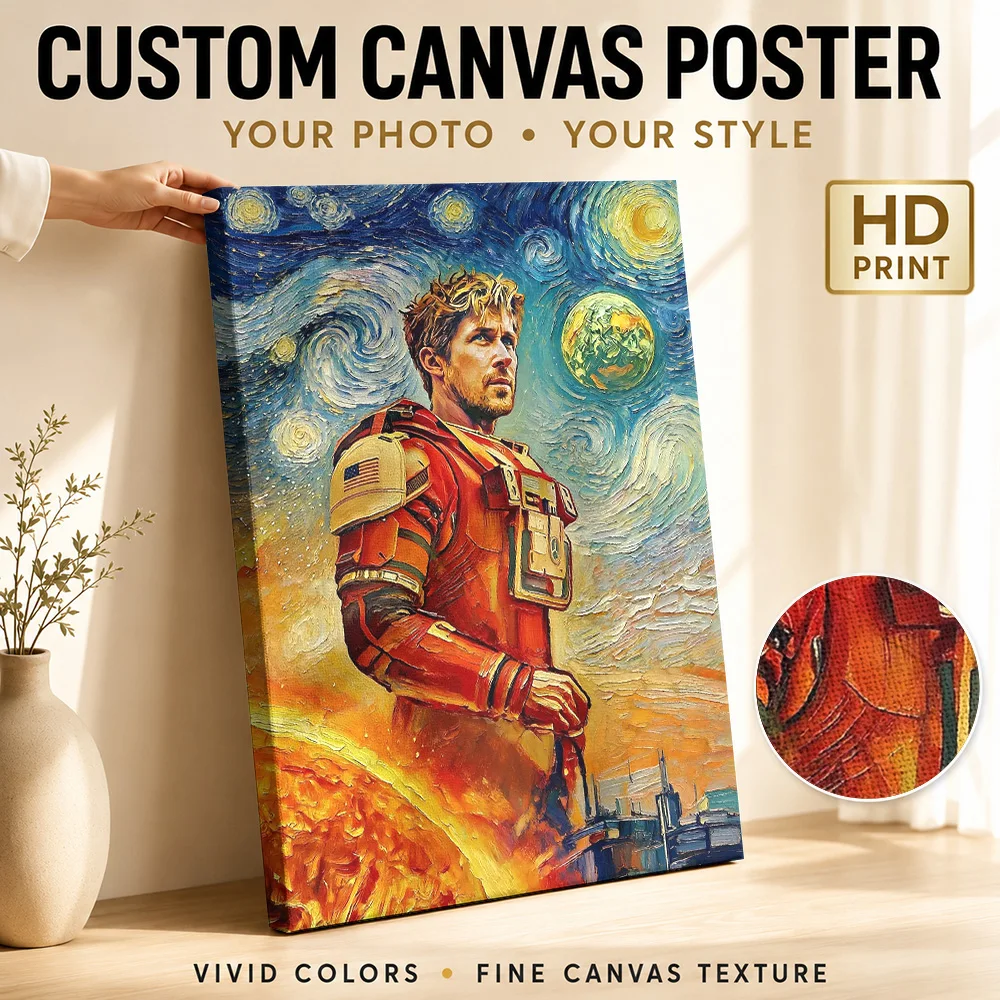 Man in Plaid Jacket with Starry Sky Framed Canvas Poster Customized Modern Aesthetic Wall Paintings Decoration for Dining Room