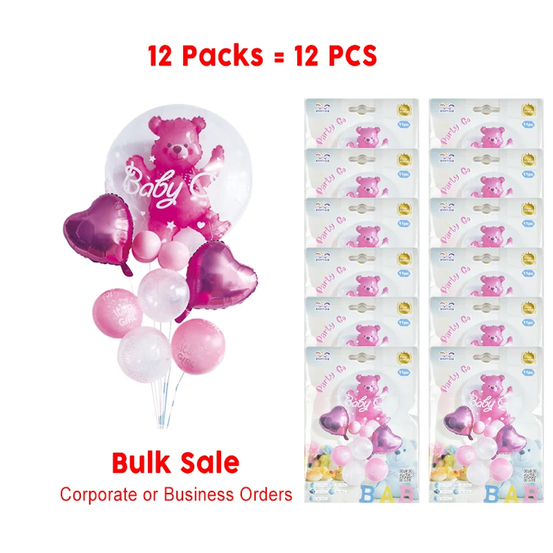 

12 Pieces-24'' Pink Bear Balloon Set 11pcs/Set 12 Sets with Accessories