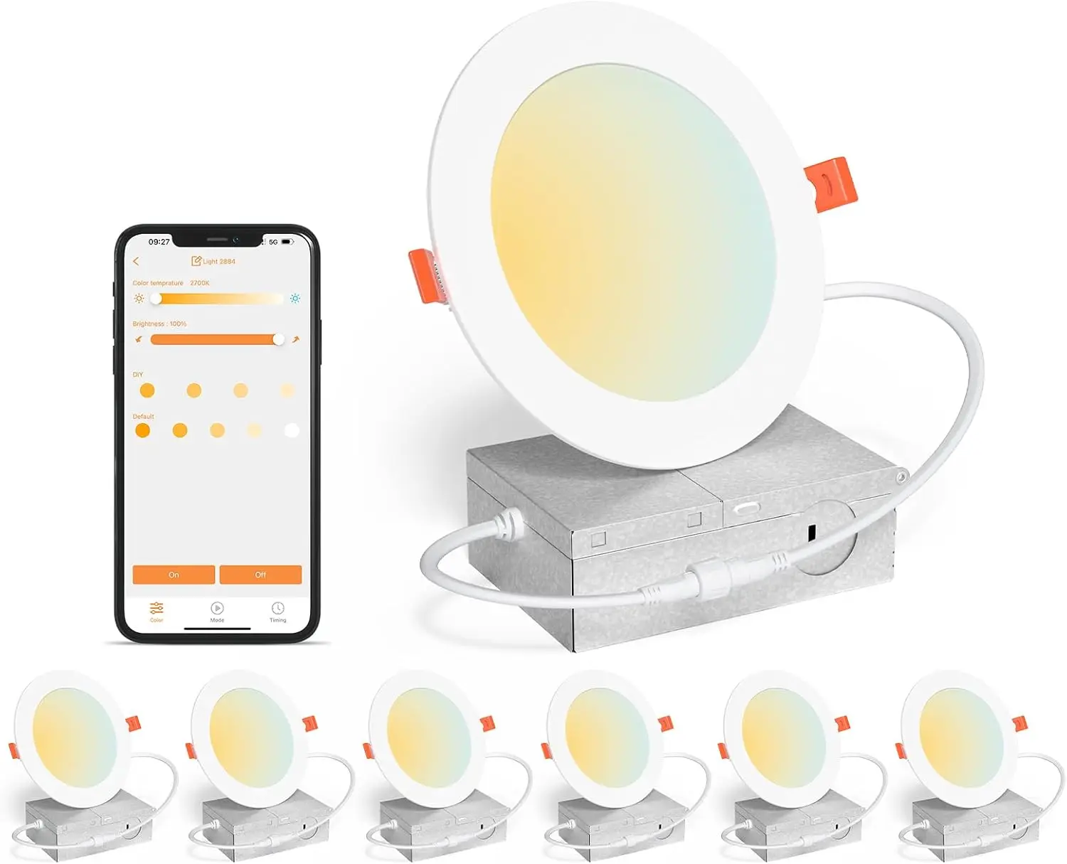 

4 Inch Smart LED Recessed Light with Alexa, Bluetooth Dimming, 5 CCT Selectable, 12W High Brightness - 6 Pack