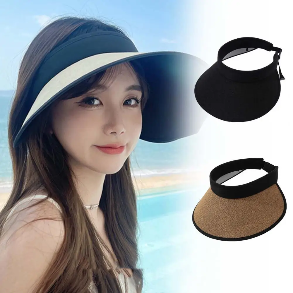 Sun Hat Breathable Empty Top Wrap Type Adjustable Buckle Double Layers Sun-proof Foldable Women Wide Brim Straw Visor Sun Hat