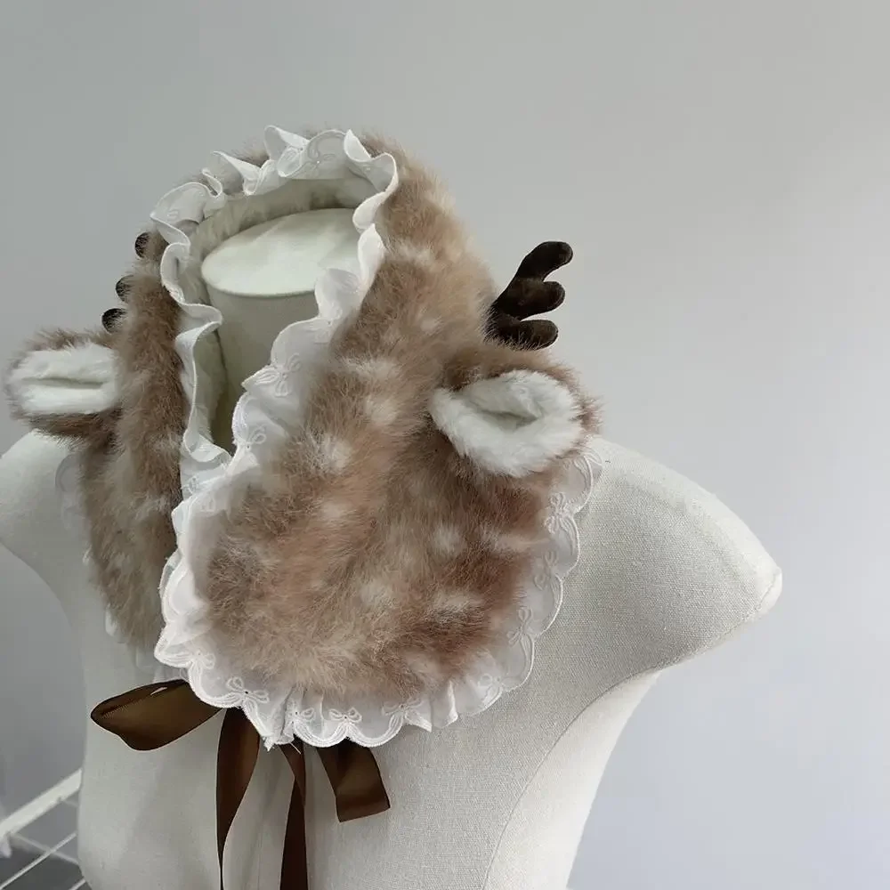 크리스마스 의상 스카프 사슴 귀 뿔 머리띠 순록 털 두꺼운 귀마개 DIY 부드러운 인조 털 패딩 따뜻한 긴 스카프