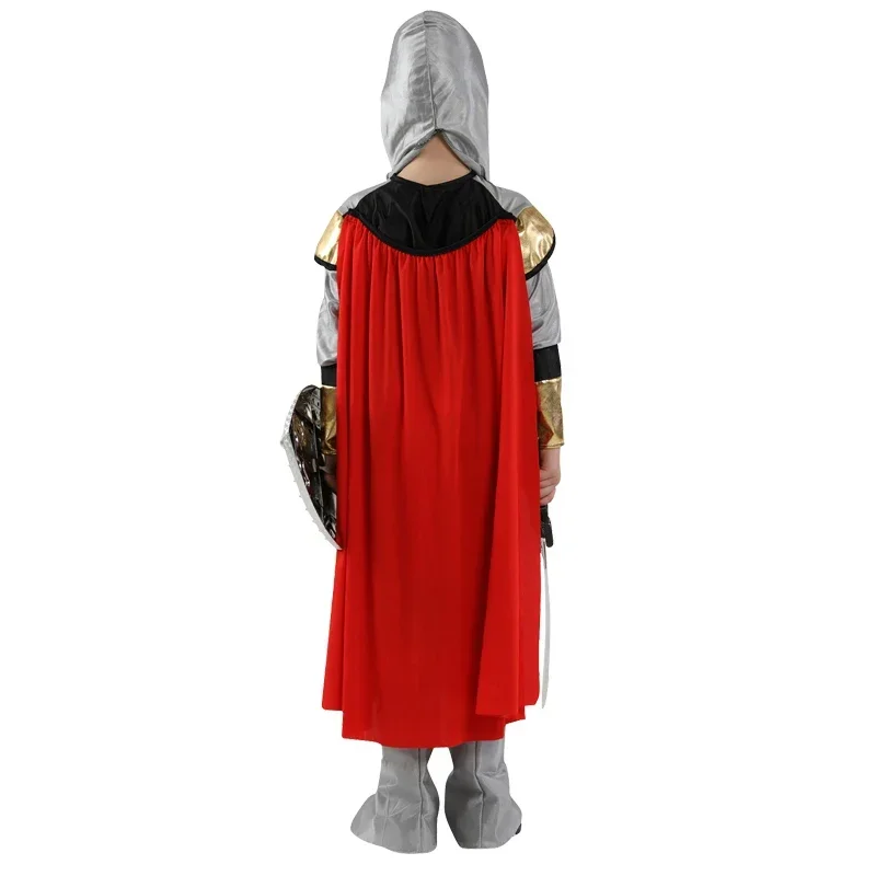 Cosbao Anime Kids Children Roman Warrior Soldier with Shoes Cover Cloak Belt Knight Costume Carnival Boys No Weapon