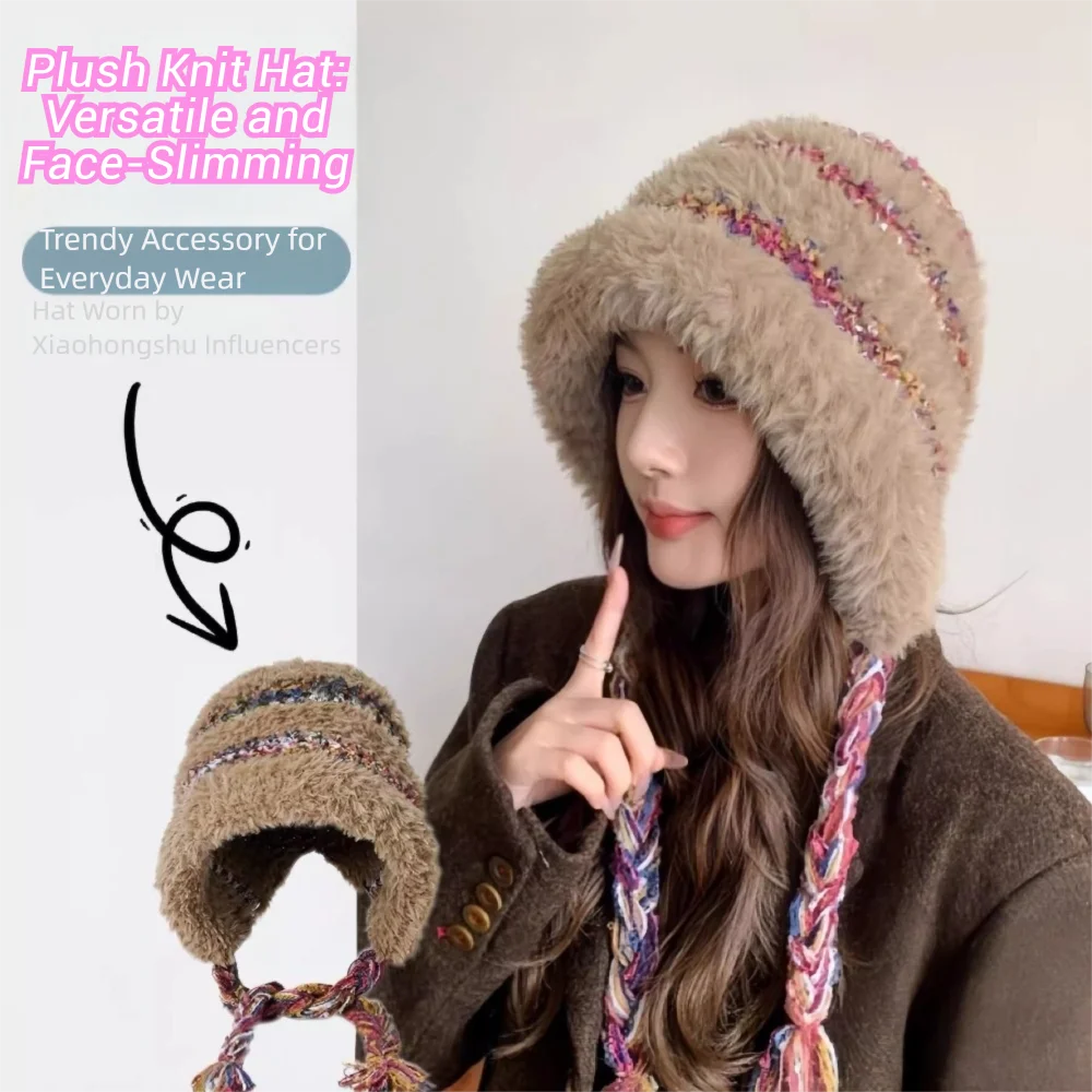 

Fashion Dopamine Knitted Woolen Hat Coldproof Windproof Beanies Cap Keep Warm Thickened Winter Bomber Cap Outdoor