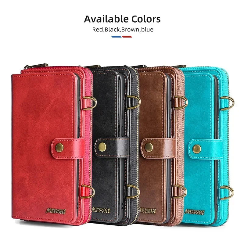 Zipper Flip Leather Case for Samsung Galaxy S25 Ultra S24 FE S23 S22 S21 S10 Plus Note 20 10 9 Magnetic Wallet Card Cover Coque