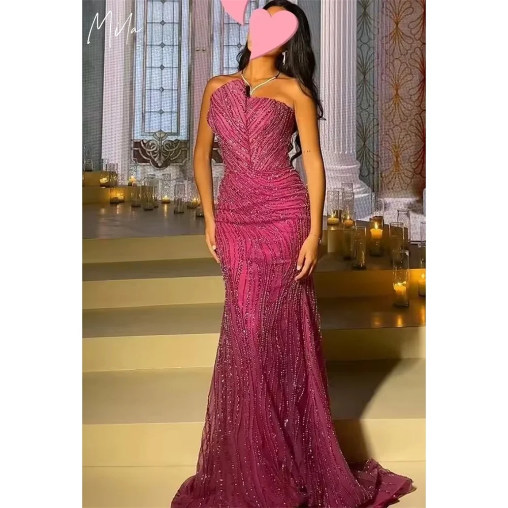 

Mila Purple Strapless Prom Dress Sleeveless Customized Luxurious Women Evening Dresses Elegant Floor-Length vestidos de fiesta