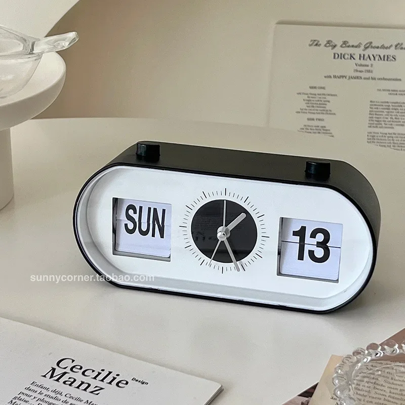 Instagram-Inspired Perpetual Calendar Flip Desktop Clock with Manual Display, Silent Alarm Clock for Home and Office Decor