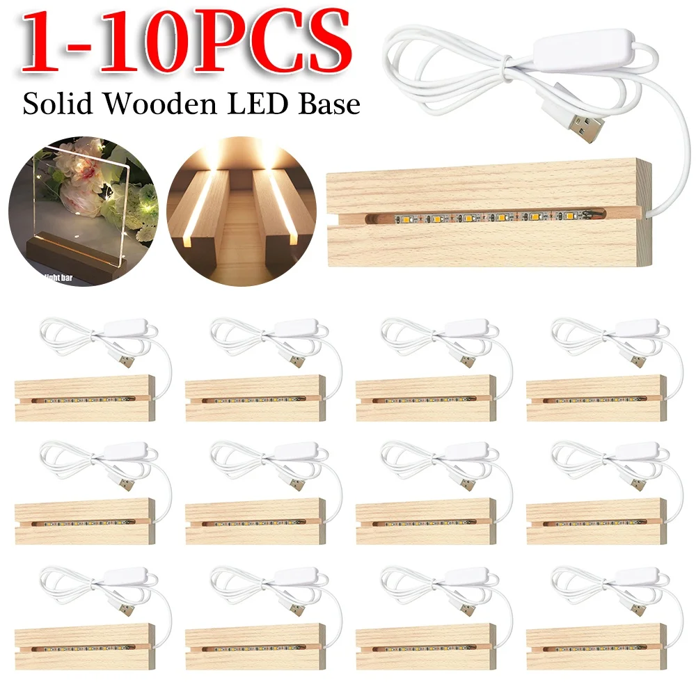 

1-10pcs LED Wood Light Display Base Crystal Wooden Lighted Base Stand Acrylic Light Plate Base for Resin Art Lights Ornament