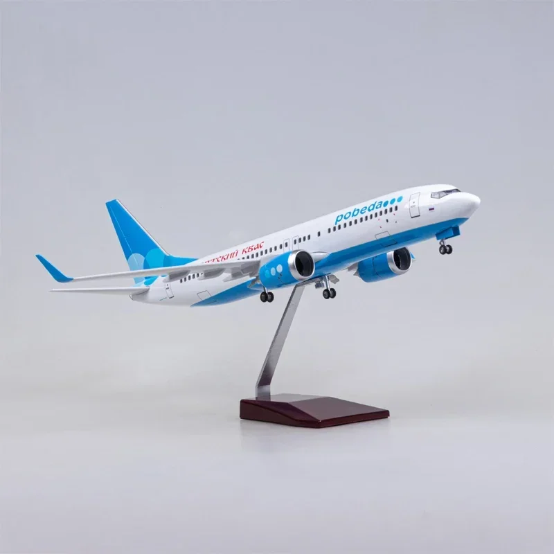 47CM Airplane Model B737-800 Aircraft Model Russia Pobeda Airlines W Light and Wheel Landing Gears Resin Plane Model Toy