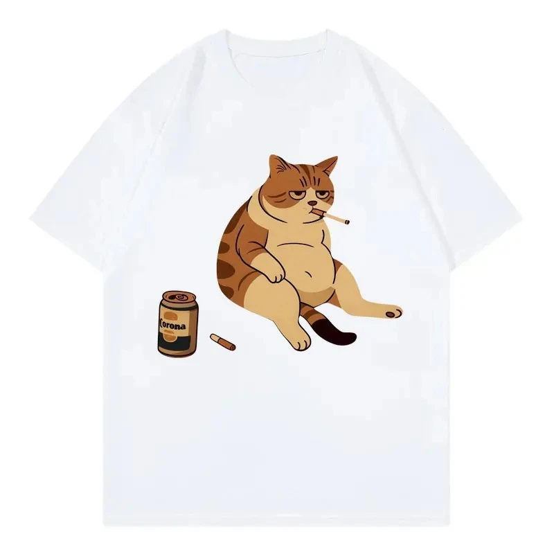 

Funny Smoking Cat Meme T-shirt Women Clothing Fashion Trend T-shirts Summer Casual Short Sleeve T Shirts Kawaii Clothes