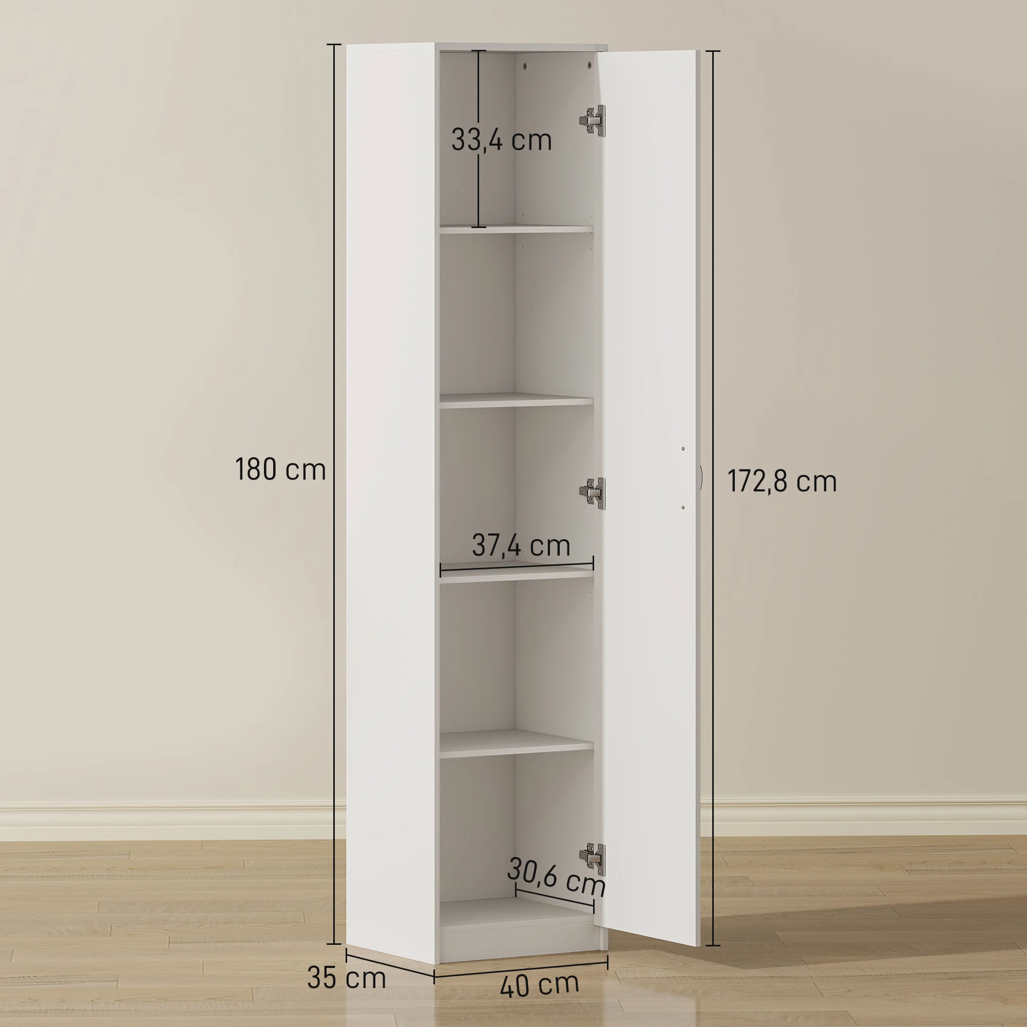 Armario de Almacenamiento de 5 Niveles con Estantes Ajustables, Organizador de Despensa de Cocina, Acabado en Madera Blanca, para Sala de Estar, Cocina, Despensa
