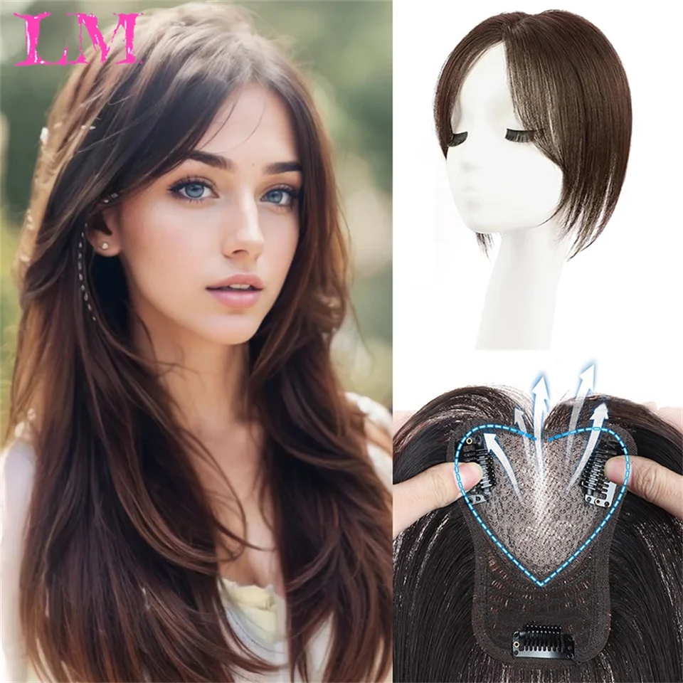 Peruca Sintética LM com Parte Central e Franja, Extensão de Cabelo Clip-In, Natural e Invisível para Mulheres