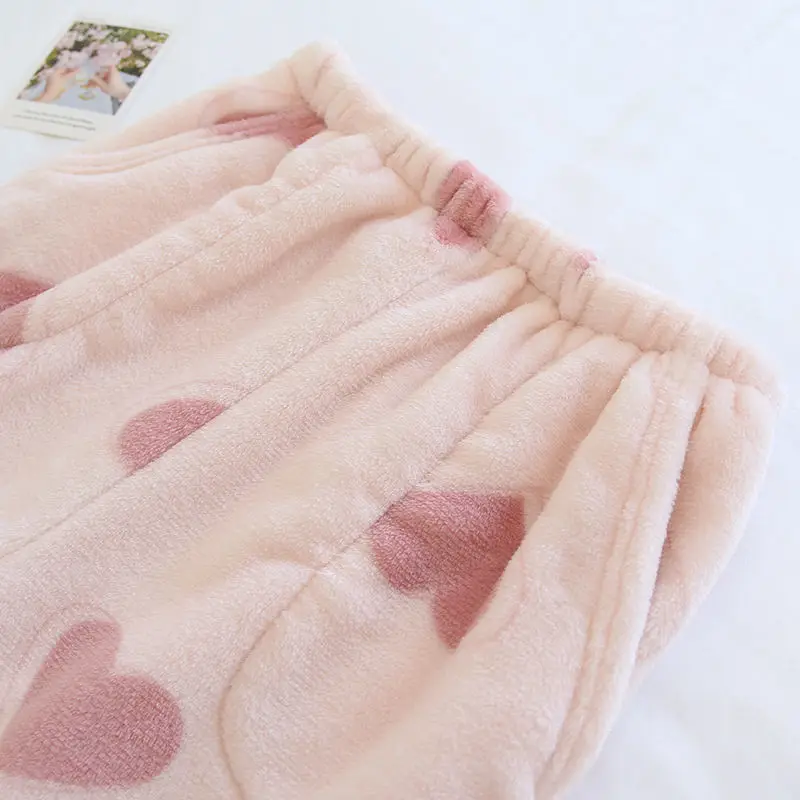 Cute Heart Shap Graphic Plush Pijama Sleepwear Pants Ladies Winter New Warm Casual Pjs pigiama Home Wear pantaloni pantaloni Fuzzy