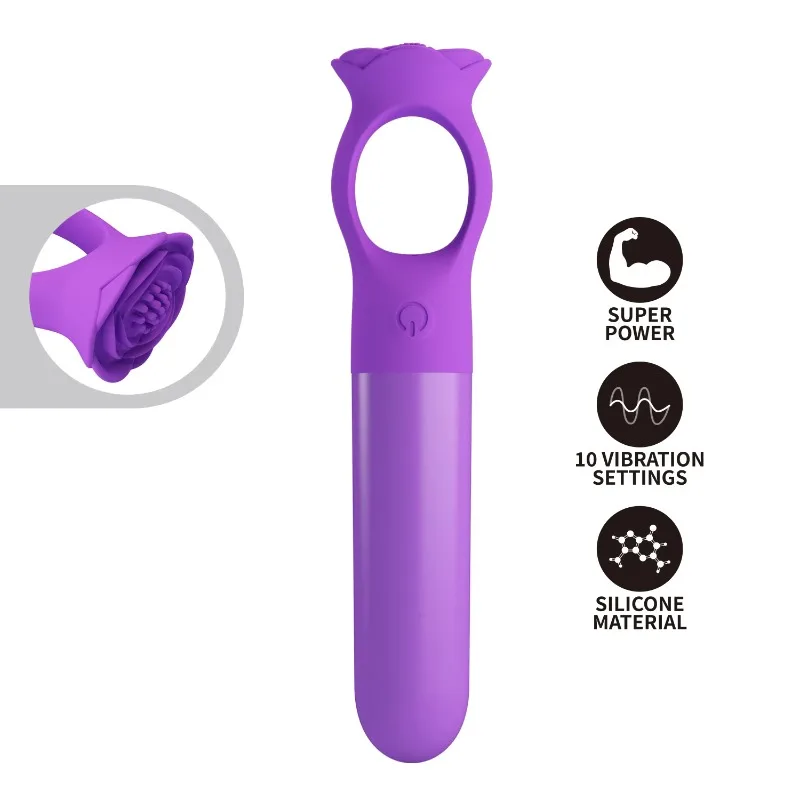 10-frequency Powerful Rose Vibration Ring Massage Stick Mini Compact Portable Silicone Rechargeable Sex Toys Wholesale