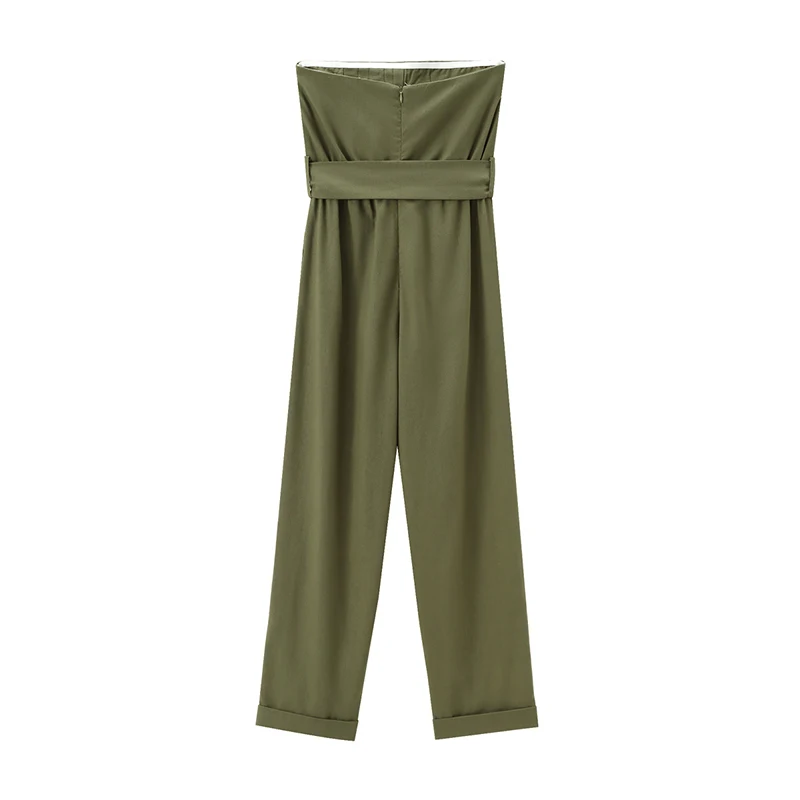 Summer Women Sexy Off Shoulder With Belt Green Long Strapless Jumpsuit Chic Lady Rompers