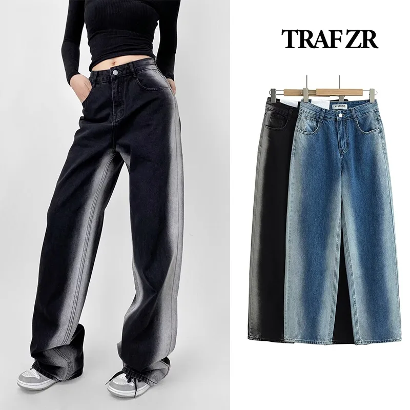 

TRAF ZR Gradient High Waist Jeans for Women Y2k Streetwear Baggy New in Wide Casual Boyfriend Jeans Korean Women's Pants Summer