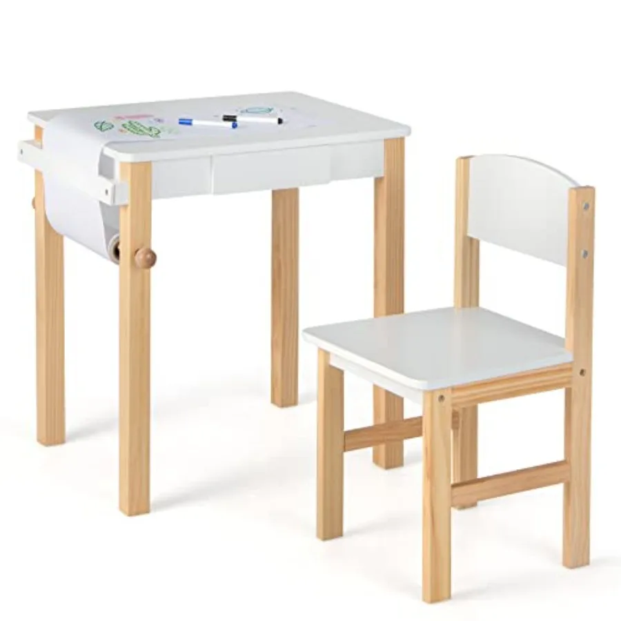 

Набор стол и стул HONEY JOY: деревянный стол и стул с ящиком, держателем для рулонов бумаги и 2 маркерами, набор для творчества