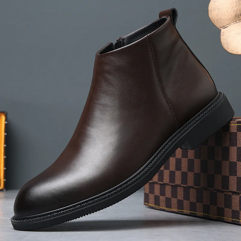 Brand Men's Boots Classic Chelsea Boots Fashion Handmade Leather Booties Business Casual Dress Boots for Men Leather Ankle Botas