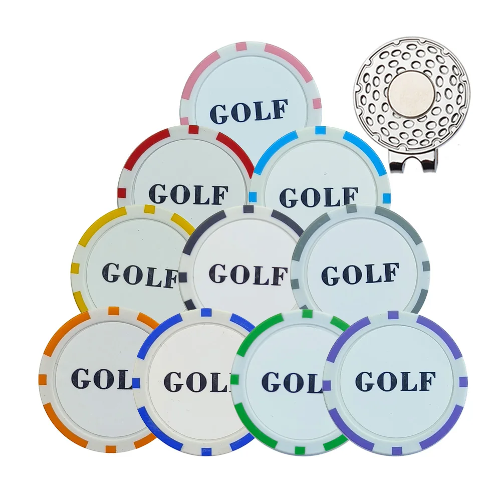 10Pcs Golf Ball Marker With Golf Hat Clip Tool 8 Colors Golf Marker Chips Outdoor Golf Accessories Game Gift ﻿For Father's Day