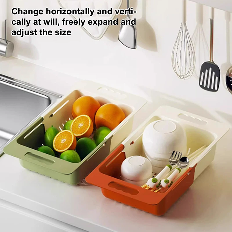 Kitchen Scalable Over Sink Expandable Slim Drain Basket Multifunctional Caddy Non Perforated Drain Holder