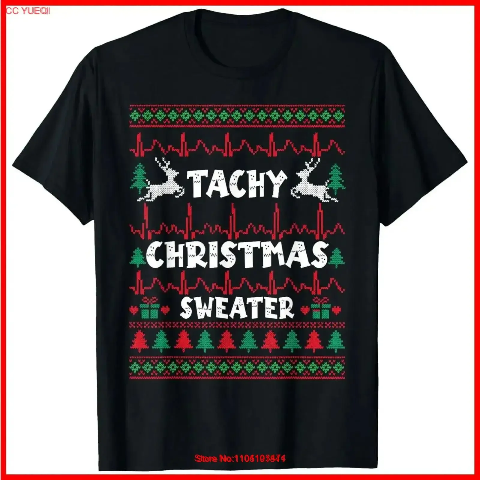 Nurse Tele Tech Ekg Ugly Christmas Medical Cardiac Icu Xmas Black Cotton T Shirt vintage Washed Versatile Stylish Comfortable