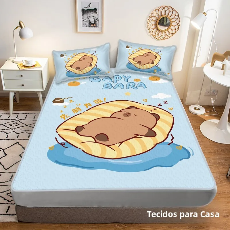 キャピラリーアイスシルクマット-3点セット-ベッドキャノピースタイル-夏用クールマット-シングル-ダブル-ソフトマット-寝室用-洗える-通気性