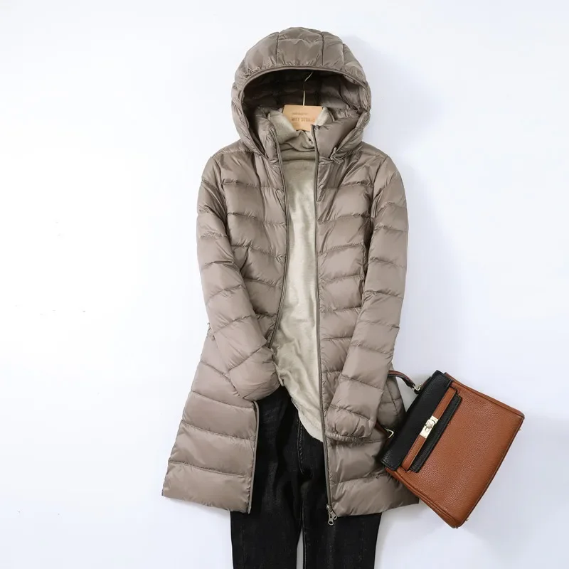 Autumn Winter Warm Women\'s Jacket 2023 New Korean Hooded Slim-fit X-long Mom Coat Plus Size 5xl 6xl Female Office Lady Jacket