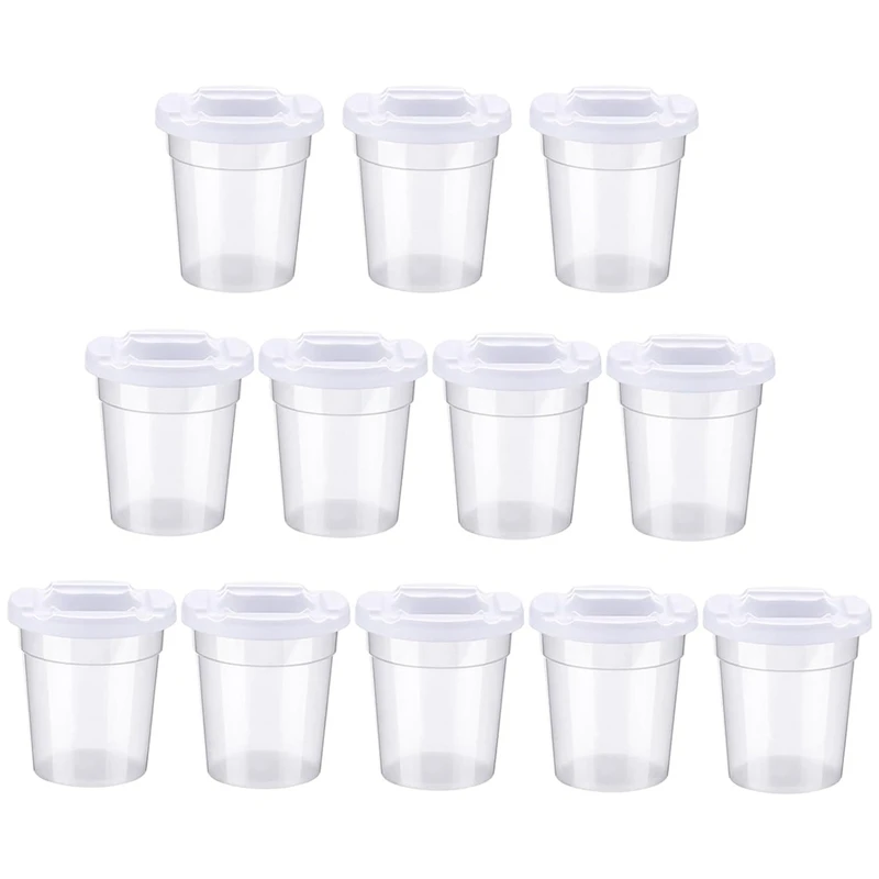 White Lid Spill Proof Paint Cups For Kids - 12 Pack Reusable Cups For Classroom And Arts