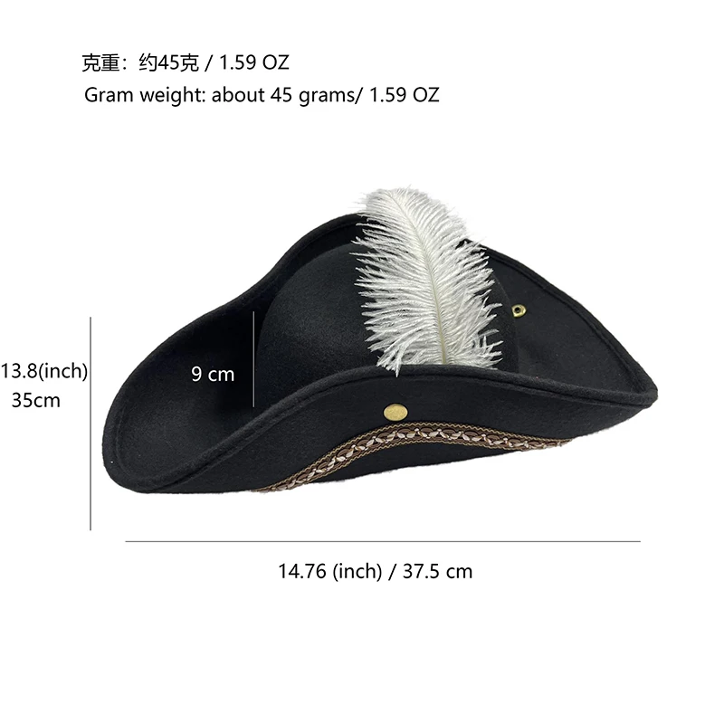 للجنسين واسعة حافة قبعة قرصان ريشة بيضاء مزينة قبعة تريكورن تأثيري القبعات تنفس عادية مرحلة الأداء قبعة التبعي