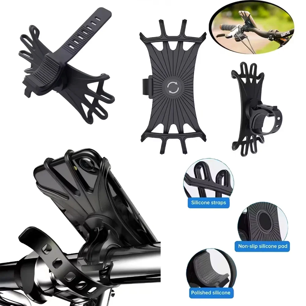 Silicone Bicycle Phone Holder Universal Bike Motorcycle Mobile Phone Stand Handlebar Clip