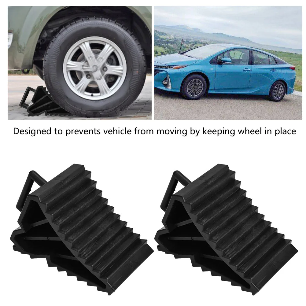 2pcs Heavy Duty Rubber Car Wheel Chock Stopper Anti Slip Block for Parking Tire Alignment Support Pad