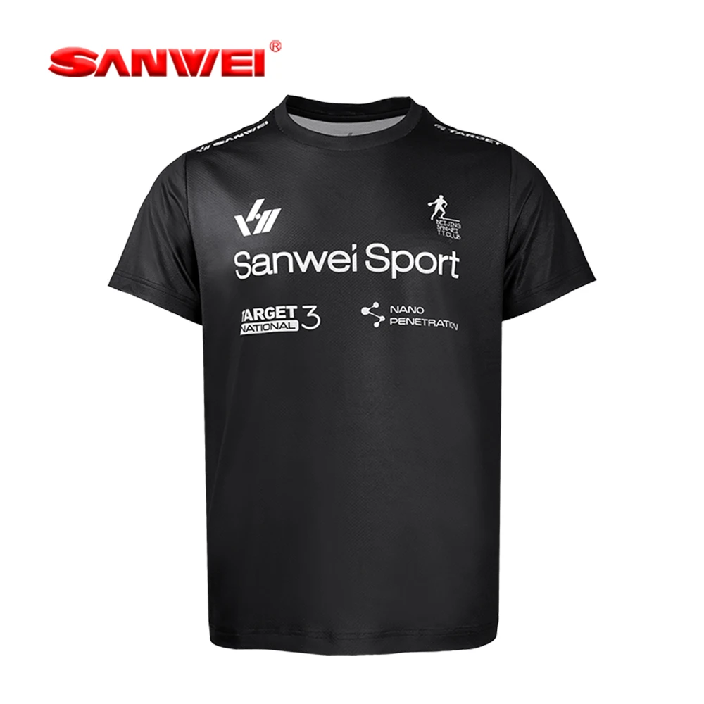 

Original SANWEI Table Tennis Black T-Shirt Quick-drying Sports Shirt Sweat-wicking and Breathable Gym Shirt