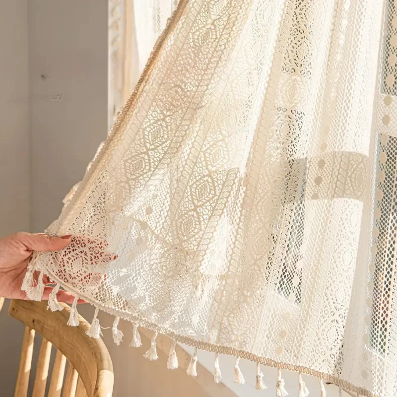 Retro Style Hollow Mesh Curtains with Flowing Edges Suitable for Living Rooms Balconies Bay Windows and Home Decoration 1/2 PCS