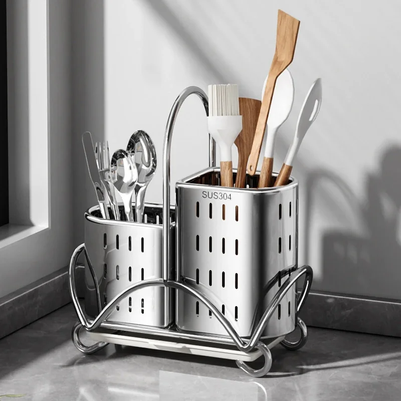 New Kitchen Countertop Utensils Holder,304 Stainless Steel Knives Spoon Forks Storage Organizer,Tool Container Rack Shelf,Stand