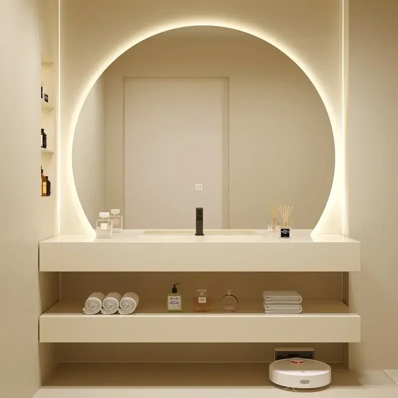 

Luxury Modern Wall-Mount Rectangular Bathroom Sink Floating Vanity Shelf Study Stone Resin Vessel Archivadores Unique Furniture