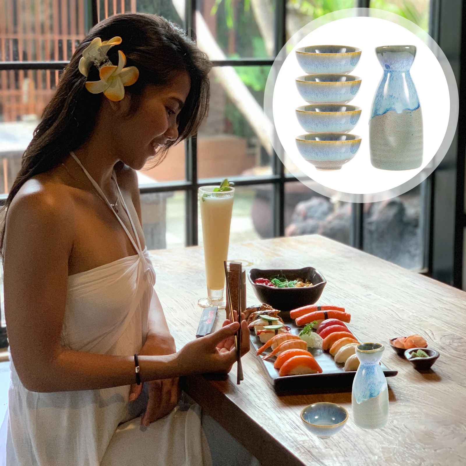 

1Set Ceramic Sake Set Japanese Style Smooth Sake Pot and Cups Great for Holiday Gifts Family Friends Ceramic Wine Cup