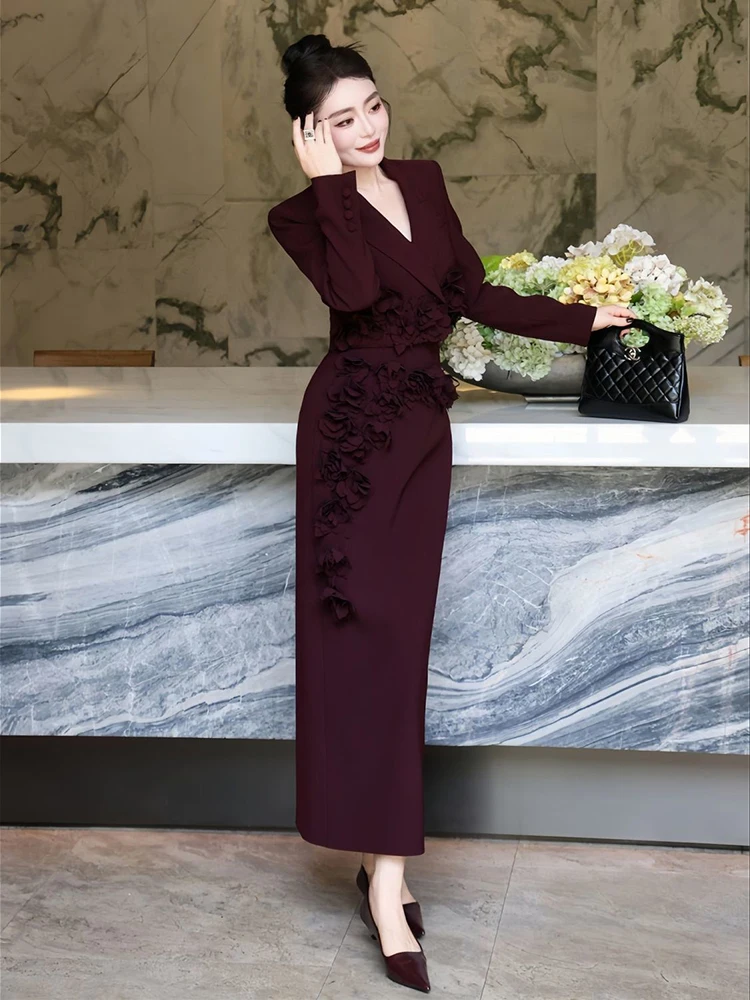 Temperament New Light Luxury Professional Set Autumn Heavy Industry Three Dimensional Cutting Flower Suit Coat+Half Skirt image 3