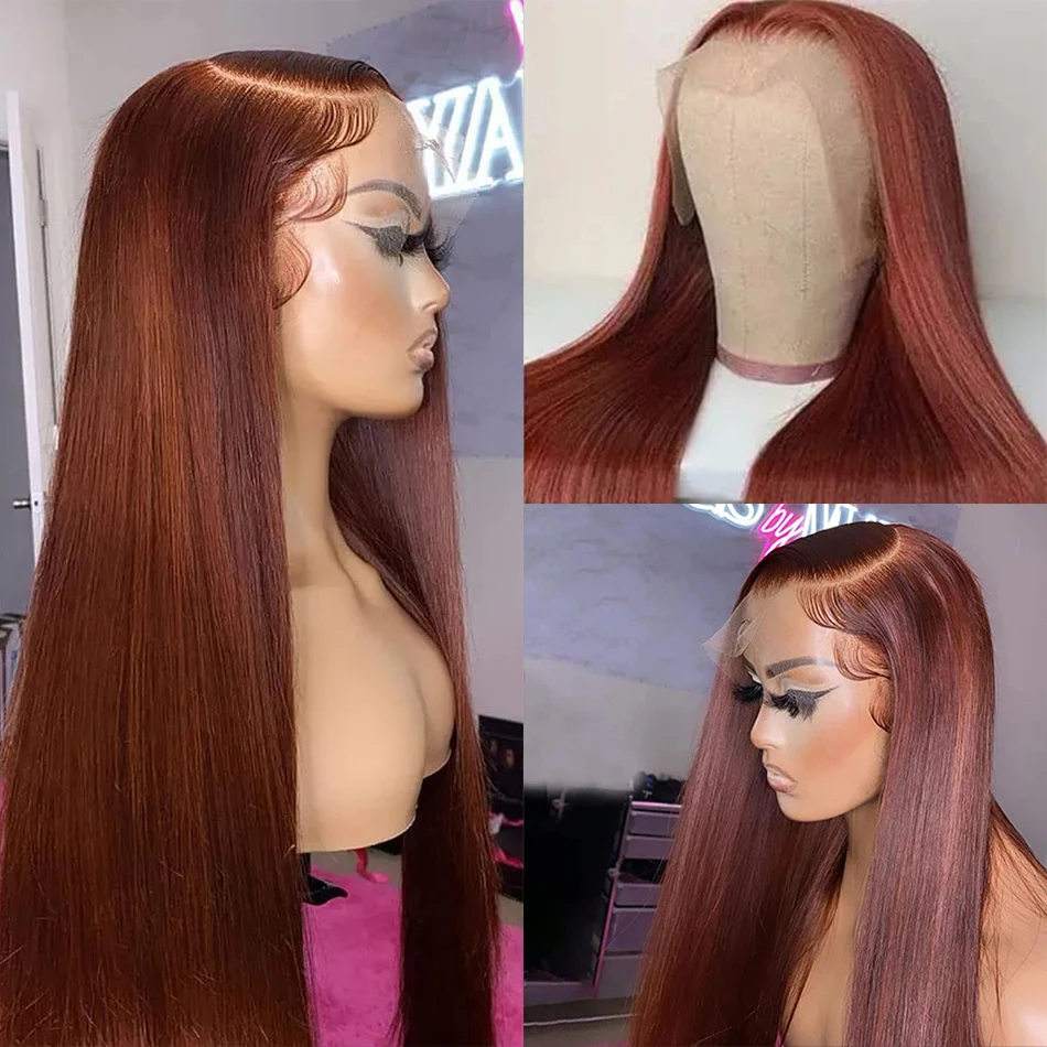 MELODIE 40 Inch Transparent Reddish Brown Straight 13X4 Lace Frontal Human Hair Wigs Colored 13X6 Front Wig Human Hair For Women