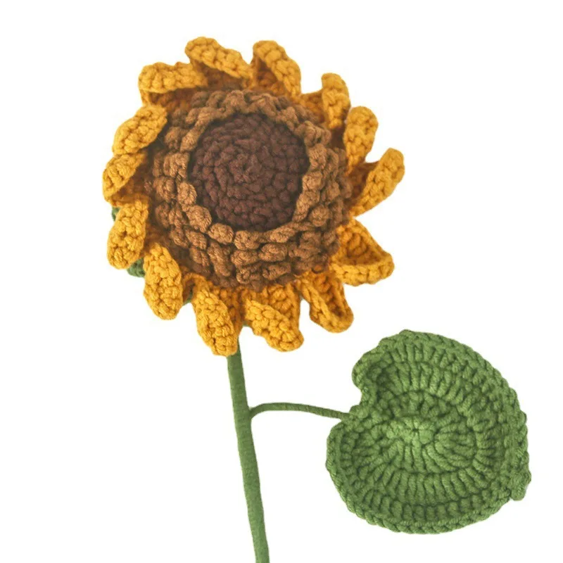 2 Branches Yellow Sunflowers Artificial Flowers Handmade Knitting Sunflowers Big Size Home Wedding Party Decorations