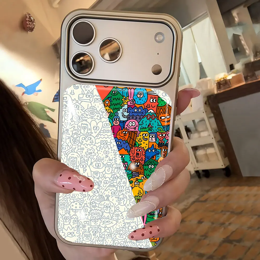 

New Playful Checkered Cartoon Electroplated Drop Glue Phone Case For iPhone 16 15 14 13 12 11 17 Pro Max 16 15 Pro 17 Air Cover