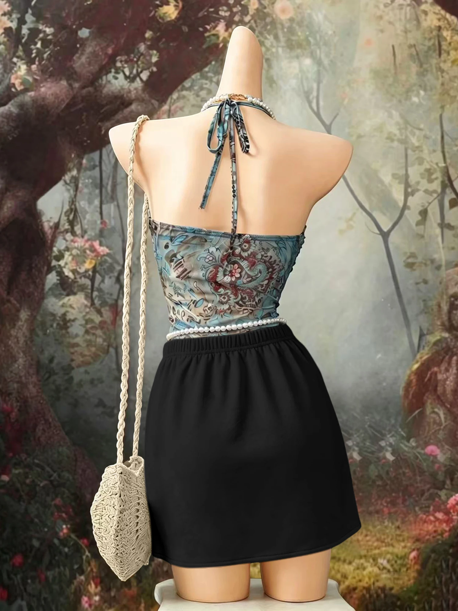Y2K Aesthetic Curved Hem Mini Skirt Women Elastic High Waist Side Split Casual Streetwear Short Skirts