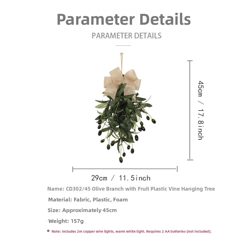 45*29cm Olive Leaf Wreath Lifelike Olive Leaf Wreath Hanging Tree Decor for versatile Hanging Display Cloth Plastic Foam