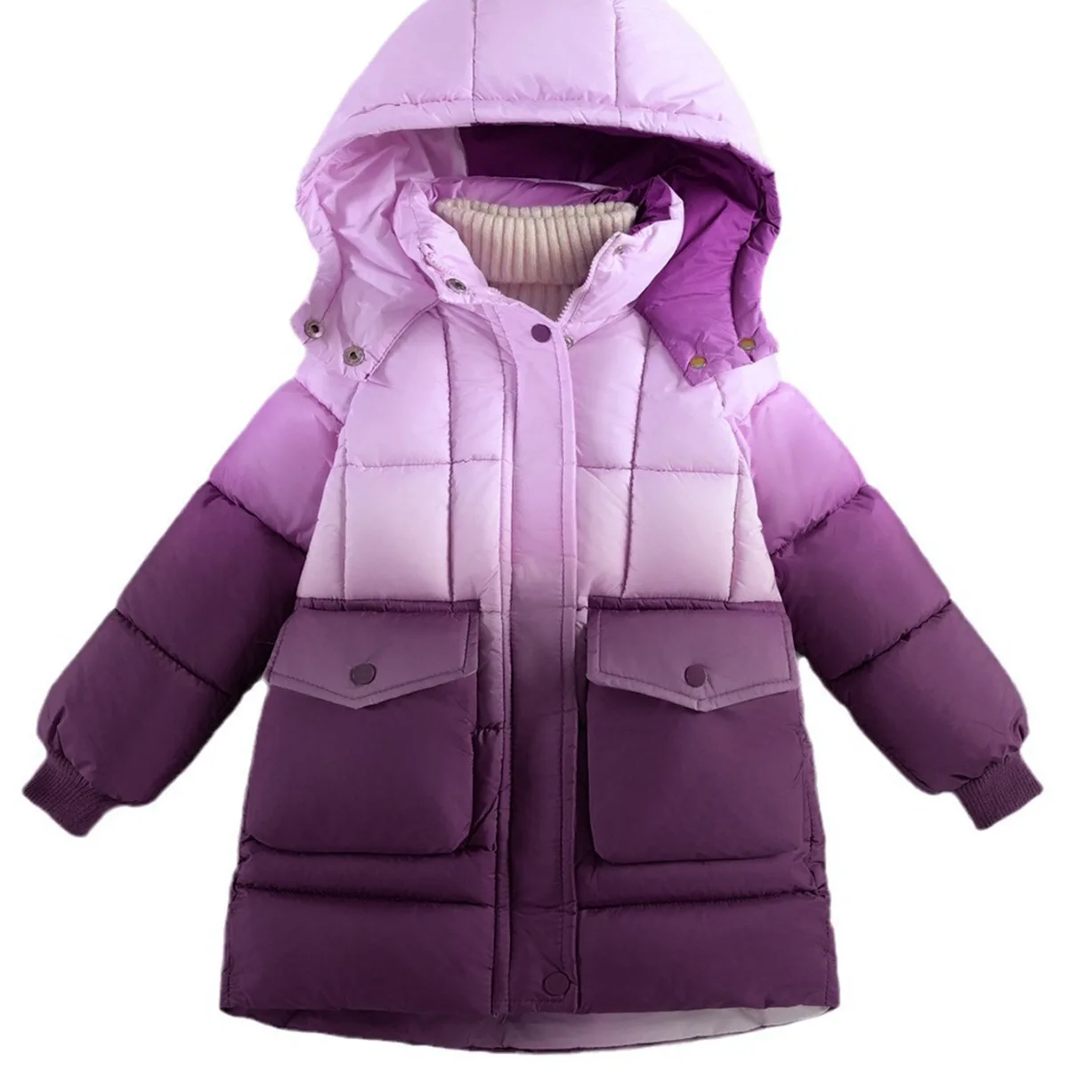 New Teen Girls Jacket Winter Coats Hooded Gradual Change Coats for Kids 8-13 Years Cotton Warm Outerwear Children Clothes