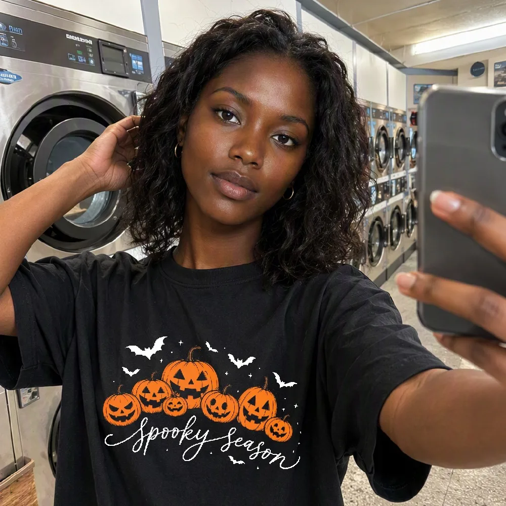 Spooky Season T Shirt Unisex Cotton Halloween Pumpkin Patch Tee Cute Jack O Lantern Tops Fall Aesthetic T-Shirt Autumn Graphic