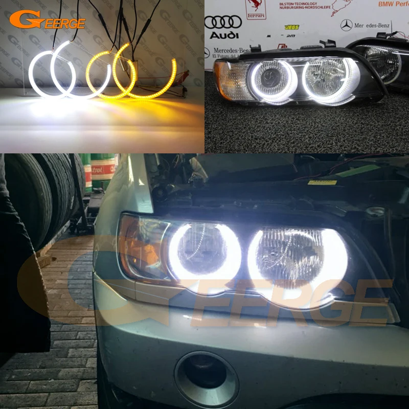 For BMW X5 E53 2000 2001 2002 2003 2004 2005 2006 Ultra Bright Switchback DRL Turn Signal SMD LED Angel Eyes Kit Halo Rings