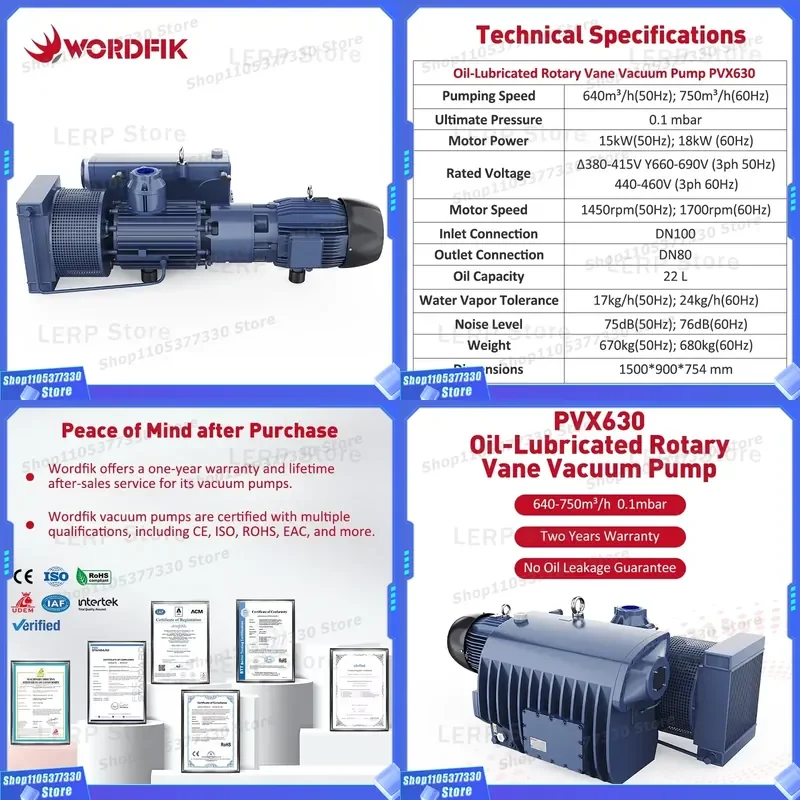 Oil Sealed Rotary Vane Vacuum Pump 15kW 20HP 640m³/h 750m³/h Industry Air Cooled Vacuum Pump for Vapor Extraction Ability