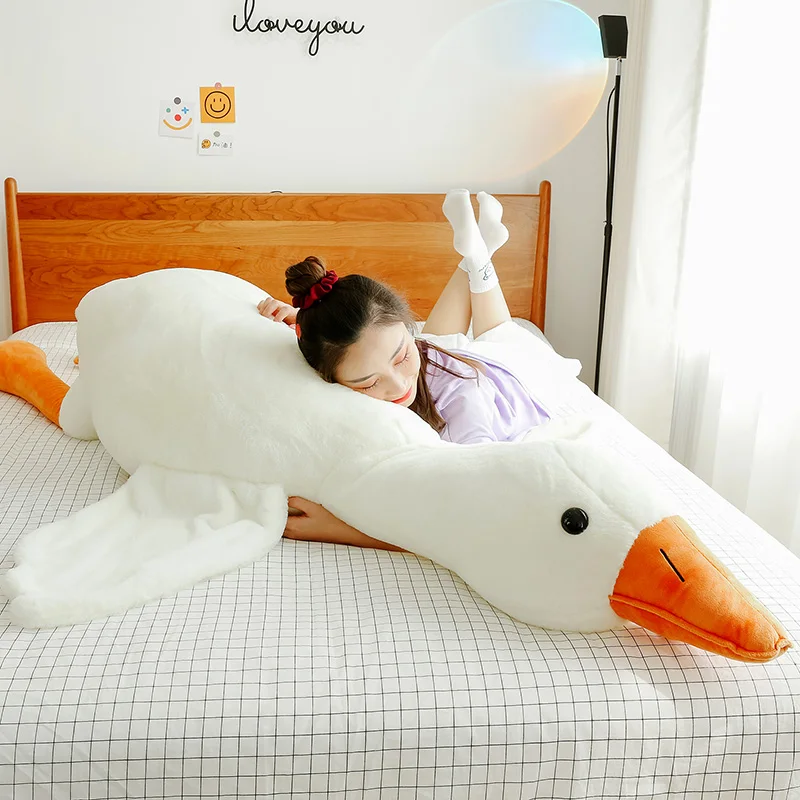 Almohada de felpa de ganso blanco para niña, muñeco grande de 90-190cm para dormir en la cama, regalo de cumpleaños, Envío Gratis