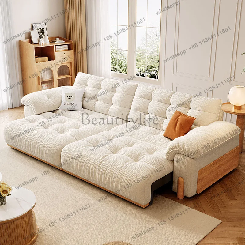 Solid wood fabric electric sofa bed removable and washable living room Nordic log wind
